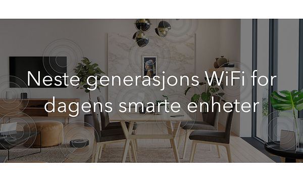 en stue med wifi-enheter og norsk tekst