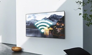 Vegghengt smart-TV med Wifi-signal på skjermen