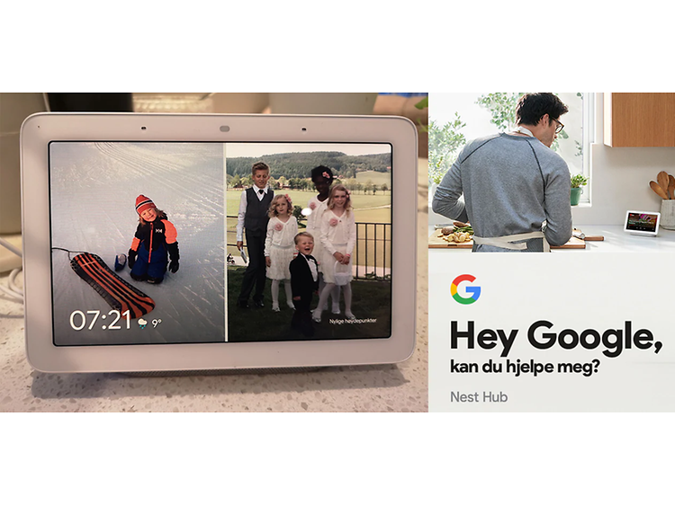 Google nest viser frem bilder Hey Google kollasje
