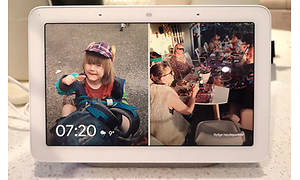 google nest viser to bilder et barn og et selskap