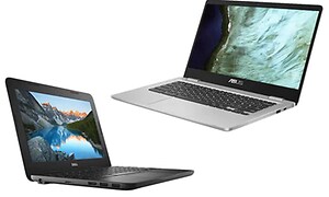 Dell og Asus bærbare PC-er med hvit bakgrunn