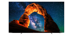 OLED-TV med landskapsbilde i knallfarger