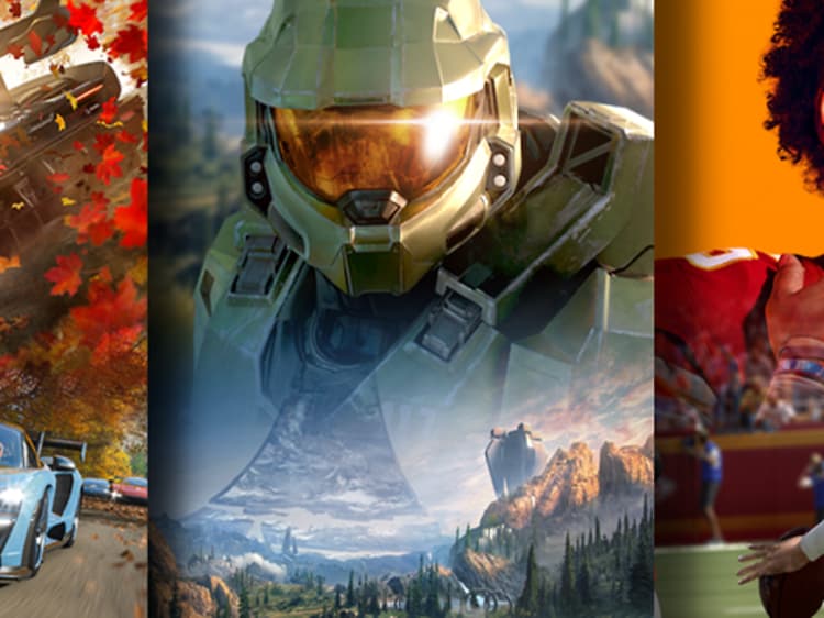 Kollasje med fire spillbilder fra Xbox Game Pass