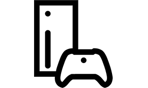 Spillkonsoll og kontroll-symbol i svart