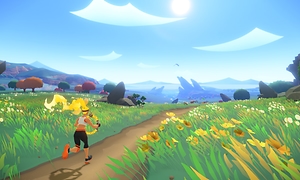 skjermbilde av et spill med en kvinne som løper i naturen