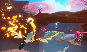 Nintendo Ring fit-skjermbilde av et spill hvor en kvinnelig figur flyr