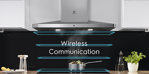 Kjøkkenvifte i stål med teksten “Wireless connection”