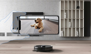 Ecovacs Deebot T9 AIVI viser video av en hund i sanntid horisontalt