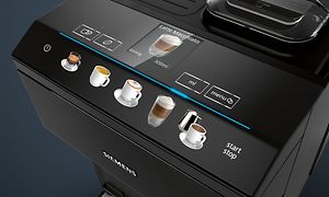 CoffeeSelect-skjermen på topen av en Siemens EQ.500 kaffemaskin