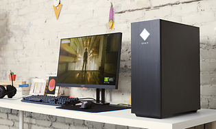 HP Omen on a desk with screen