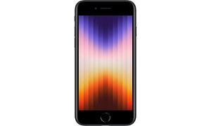 iPhone SE Gen 3 s tt forfra med en fargerik skjerm med streker