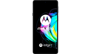 Motorola Edge 20 sett forfra med en fargerik skjerm med Moterola-logo