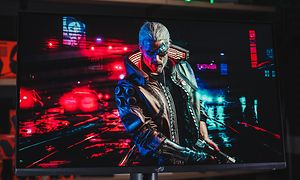 Gamingskjerm med bilde fra spillet Metal Gear Solid