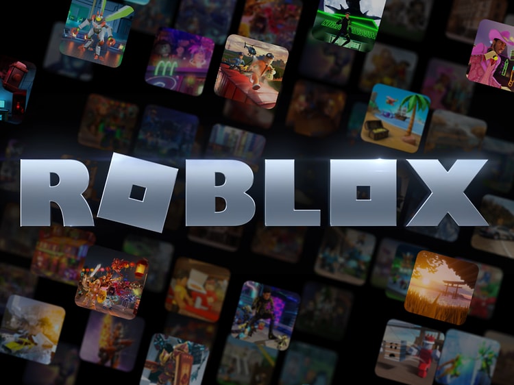 Roblox-logo oppå mange forskjellige dataspill