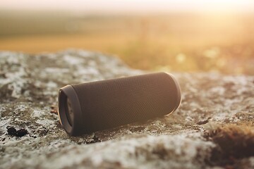 Speakers - Bluetooth speaker - Portable Bluetooth speaker one a stone with nature in the background