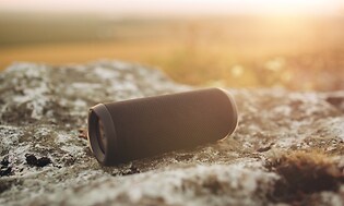 Speakers - Bluetooth speaker - Portable Bluetooth speaker one a stone with nature in the background