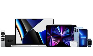 Flere Apple-produkter på rad og rekke