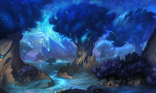 World of Warcraft - Shadowlands forest with trees and sparkles