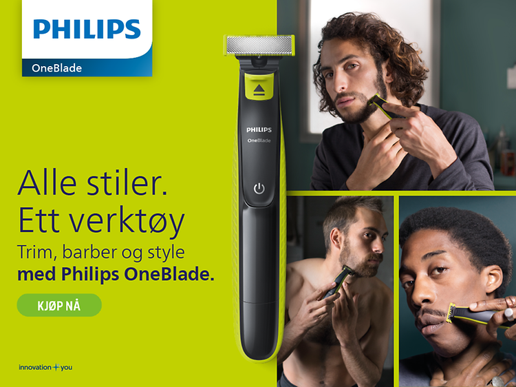 Ulike bilder av menn som trimmer og barberer seg med Philips OneBlade