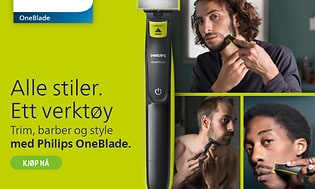 Ulike bilder av menn som trimmer og barberer seg med Philips OneBlade