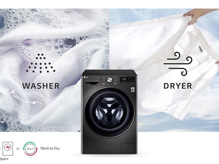 Illustration of a combo washer and dryer from LG