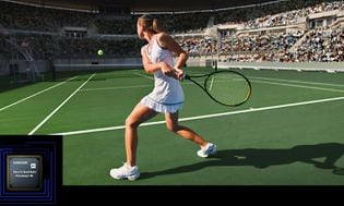 Kvinne som spiller tennis og et Neutral Quantum Processor 4K-ikon 