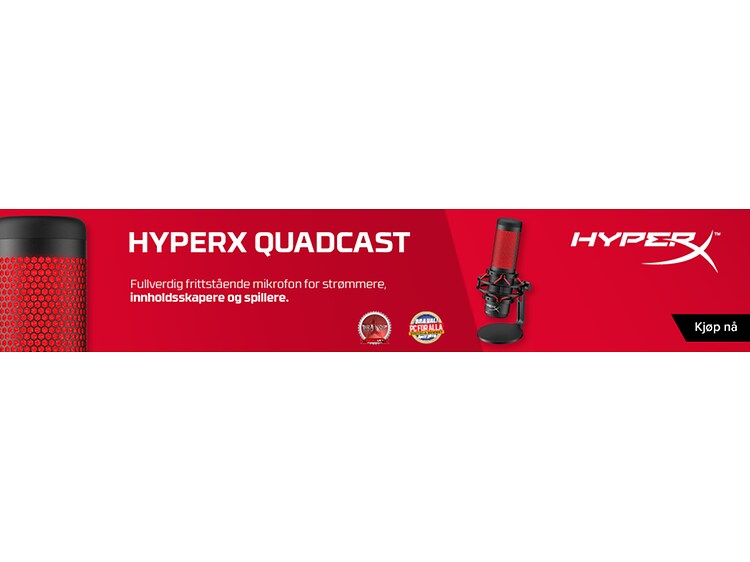 HyperX Quadcast header banner with text in Norwegian