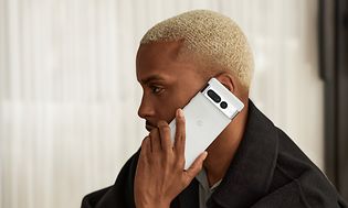 Man talking with Pixel phone