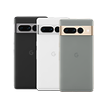 produktbilde av tre Google Pixel Pro 7 i svart hvit og limegrønn