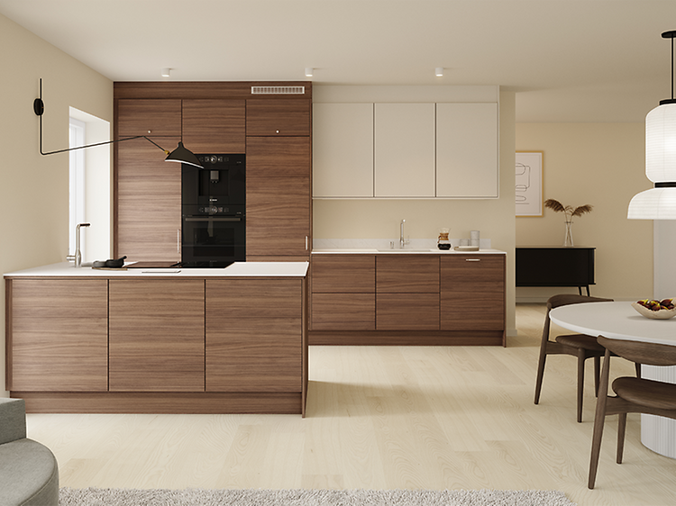 Epoq Edge Walnut og Trend Warm White U-kjøkken