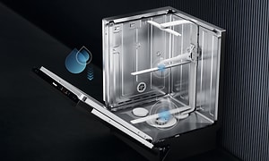 Illustrasjon av EcoPower-teknologi på innsiden av en Miele oppvaskmaskin