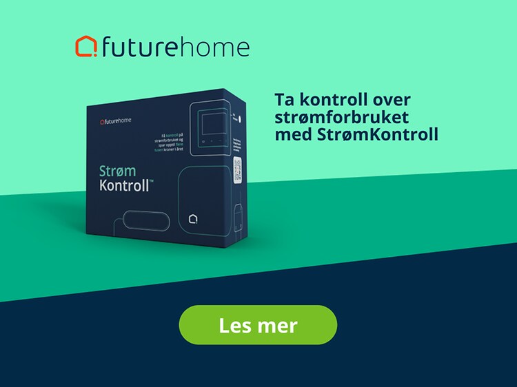 Futurehome StrømKontroll og teksten Ta kontroll over strømforbruket med Strømkontroll