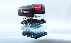 Illustrasjon av Power plus-batteriet inne i en Bosch Unlimited 8 støvsuger