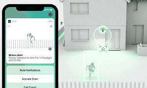Bevegelsesvarsling illustrasjon og Arlo-app