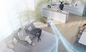 Dyson Air Multiplier™-teknologi blander og sirkulerer renset, fuktet luft i hele rommet.