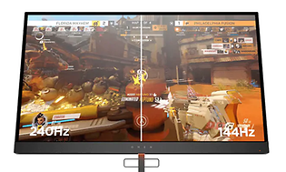HP Omen PC-skjerm med sammenligning av 144 Hz mot 240 Hz oppdateringsfrekvens