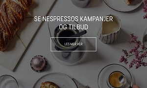 Nespresso-lenke til kampanjeside og teksten Se Nespressos kampanjer og tilbud
