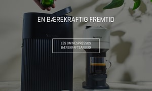 Nespresso-lenke til bærekraftside med teksten En bærekraftig fremtid