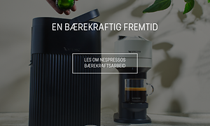 Nespresso-lenke til bærekraftside med teksten En bærekraftig fremtid