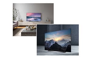 Collage av to LG TV-er i forskjellige rom
