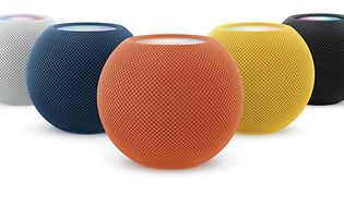 HomePod mini serien i hvit, blå, orange gul og sort