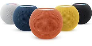 HomePod mini serien i hvit, blå, orange gul og sort