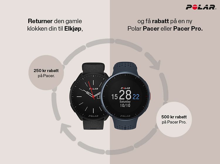 Polar Pacer og Pacer Pro smartklokker ved siden av hverandre