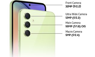 Illustrasjon og forklaring av kameraene til Galaxy A54 5G