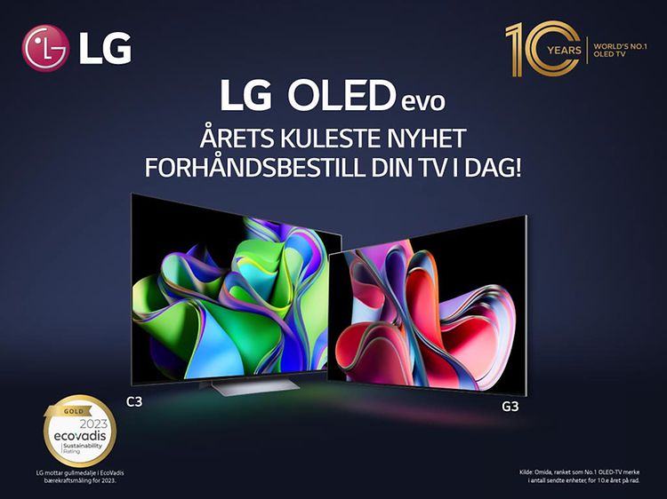 LG OLED evo TVmed Ecovadis-prisen og 10 år som verdens nummer 1 innen OLED-TV-er