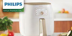 A white and gold Philips Airfryer XXL