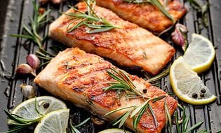 Salmon on grill plate