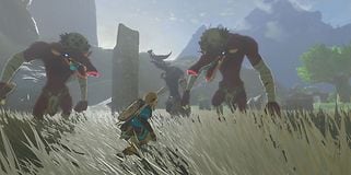 Skjermdump fra spillet The Legend of Zelda: Tears of the Kingdom med Link som sloss mot fiender i høyt gress