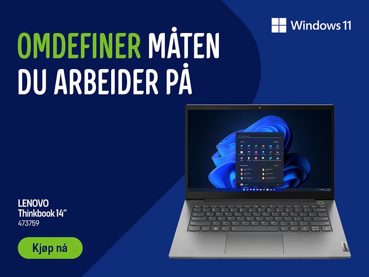 Microsoft Windows 11 laptop og teksten Omdefiner måten du arbeider på, kjøp nå