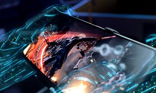 Asus ROG Phone 5 sett forfra med illustrasjon av hender som spiller